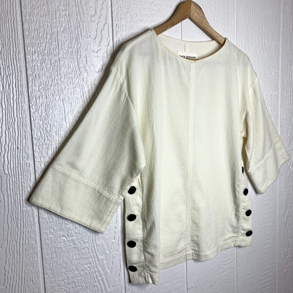 MARA HOFFMAN "Frankie" Cream Woven Boxy Blouse - Picture 4 of 11